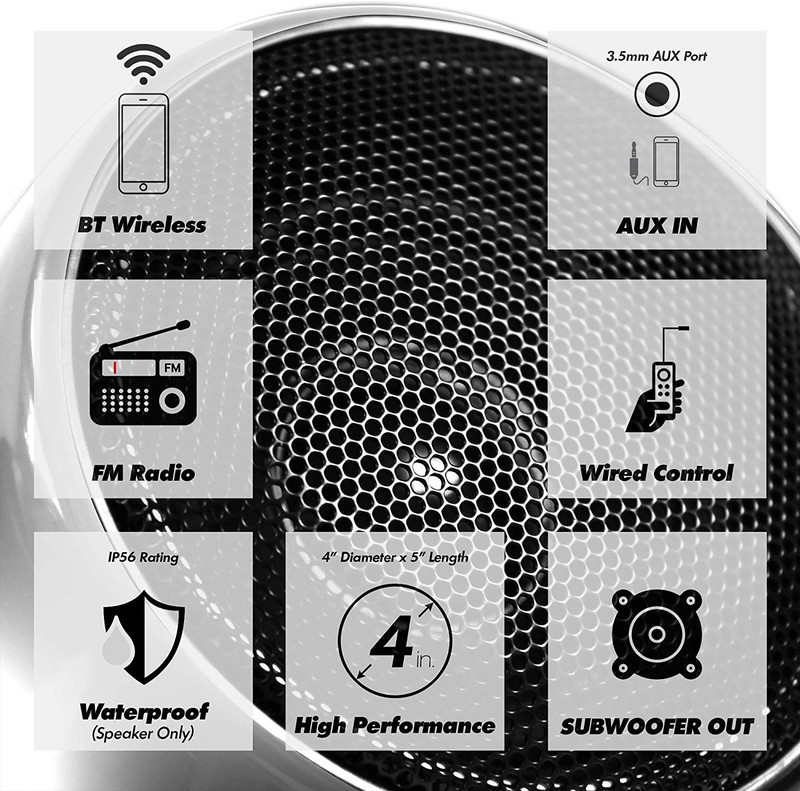 Amplificator 600W 2.1CH Sistem audio pentru motociclete Difuzoare stereo Bluetooth, suport radio FM, AUX MP3, iesire puternica de bas subwoofer