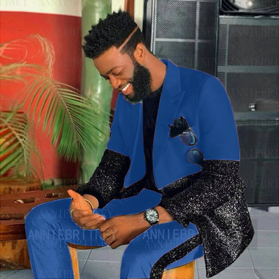 Ultimul design Costume cu paiete pentru bărbați 2 piese Costum de petrecere de nuntă de vară realizate petice Blazer Jachetă de performanță Tată și fiu