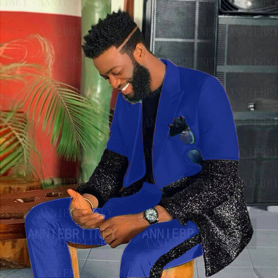 Ultimul design Costume cu paiete pentru bărbați 2 piese Costum de petrecere de nuntă de vară realizate petice Blazer Jachetă de performanță Tată și fiu