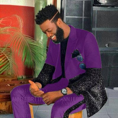 Ultimul design Costume cu paiete pentru bărbați 2 piese Costum de petrecere de nuntă de vară realizate petice Blazer Jachetă de performanță Tată și fiu