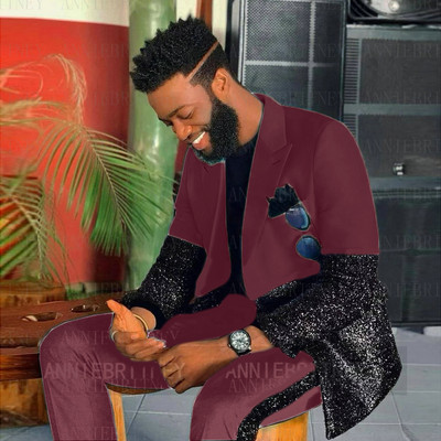 Ultimul design Costume cu paiete pentru bărbați 2 piese Costum de petrecere de nuntă de vară realizate petice Blazer Jachetă de performanță Tată și fiu