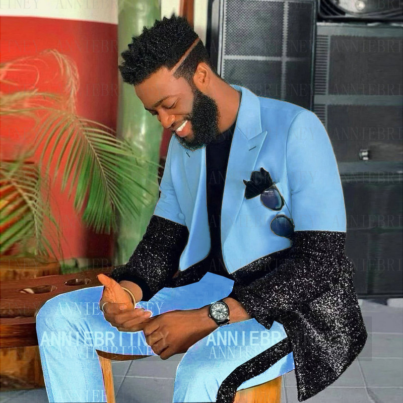 Ultimul design Costume cu paiete pentru bărbați 2 piese Costum de petrecere de nuntă de vară realizate petice Blazer Jachetă de performanță Tată și fiu