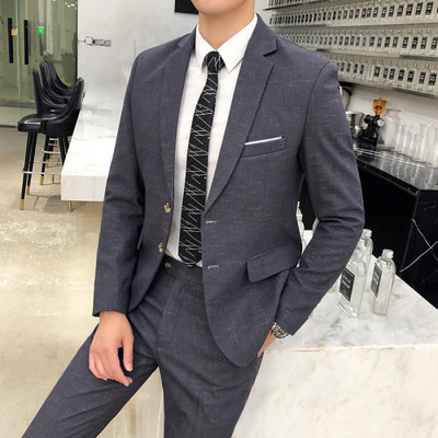 2022 stil nou pentru bărbați, toamnă, slim fit, pentru petrecere a timpului liber, costum de afaceri din bumbac pur/modă pentru bărbați, culoare pură, două costume, rochie de mireasă