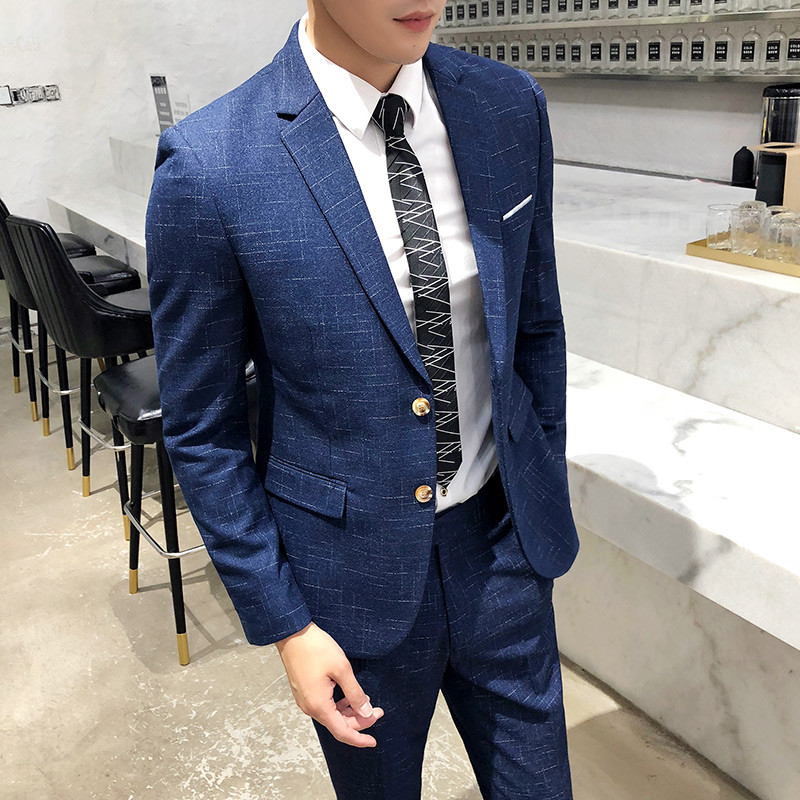 2022 stil nou pentru bărbați, toamnă, slim fit, pentru petrecere a timpului liber, costum de afaceri din bumbac pur/modă pentru bărbați, culoare pură, două costume, rochie de mireasă