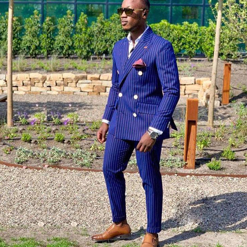 Costume pentru bărbați cu dungi slim, cu două piese, smoking de nuntă pentru mire Costum personalizat de afaceri la modă masculină