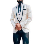 Tuxedo de mire 2 piese pentru nuntă Balul de absolvire Costume de bărbați slim Fit Jachetă fildeș cu pantaloni bleumarin Costum masculin de modă