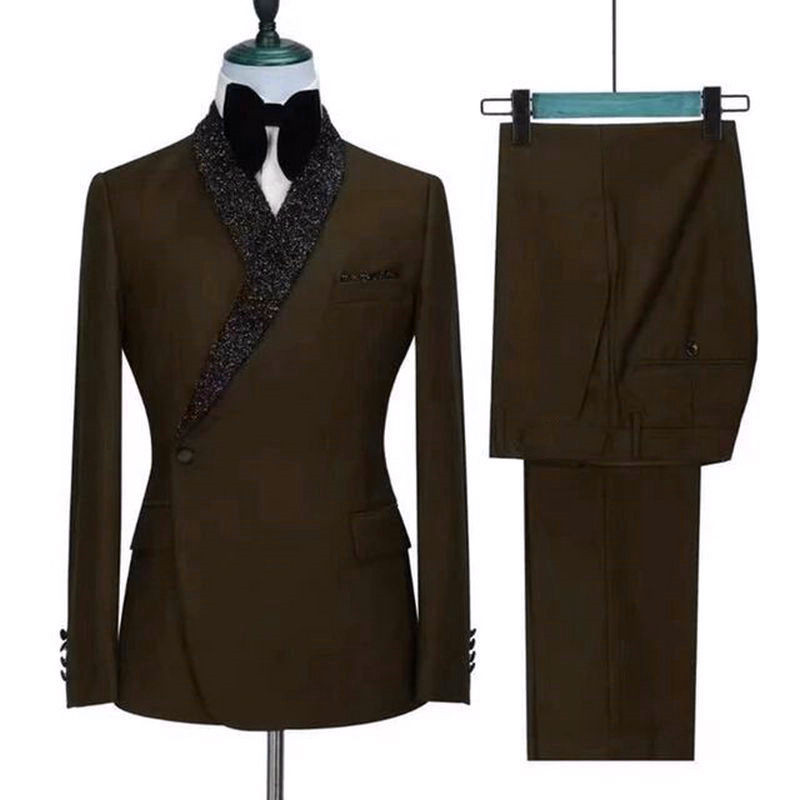 Costume formale Bărbați cu rever cu șal strălucitor, slim fit, 2 piese, smoking de mire pentru nuntă, jachetă de modă masculină, pantaloni
