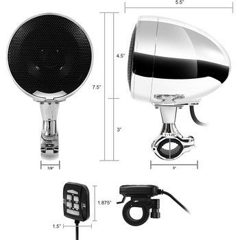 Ενισχυτής 600W 2 καναλιών 4,5 ιντσών Αδιάβροχα ηχεία ραδιόφωνο μοτοσικλέτας Στερεοφωνικό σύστημα αναπαραγωγής ήχου με USB AUX MP3