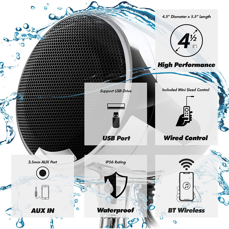 Amplificator de 600 W, 2 canale, 4,5 inci, impermeabil, pentru motociclete, difuzoare radio Bluetooth, sistem de redare audio stereo cu USB AUX MP3