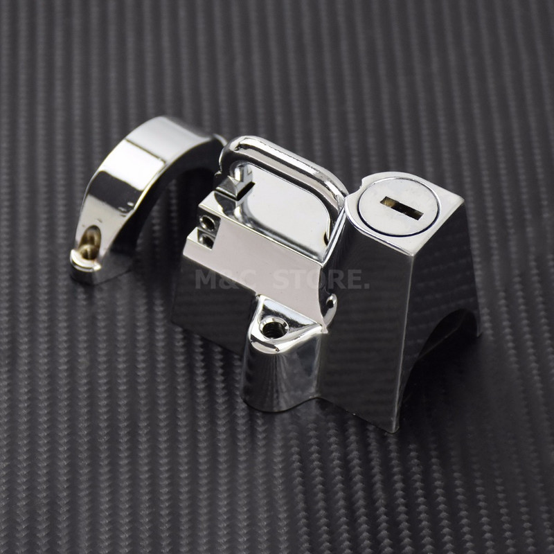 Univerzális motorkerékpár kormányrúd sisakzár 2 kulccsal, fekete/króm kormánycsöves kulcszár Harleyhez 7/8" - 1-1/4" 25-32mm