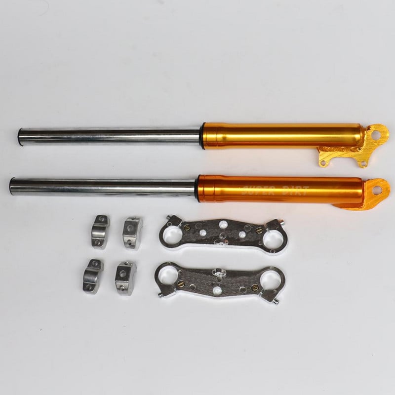 Kétütemű első villa felfüggesztés lengéscsillapító háromszoros fára szerelhető bilincsekhez Thumpster kormányhoz Dirt Bike 49cc