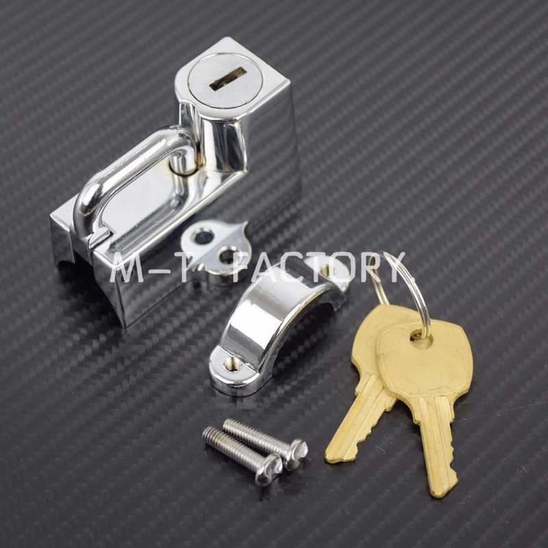 Motorkerékpár univerzális 7/8"-os 22 mm-es kormányra rögzíthető sisakzár 2 kulccsal fekete/króm Harley Dyna Softail Touring Kawasakihoz