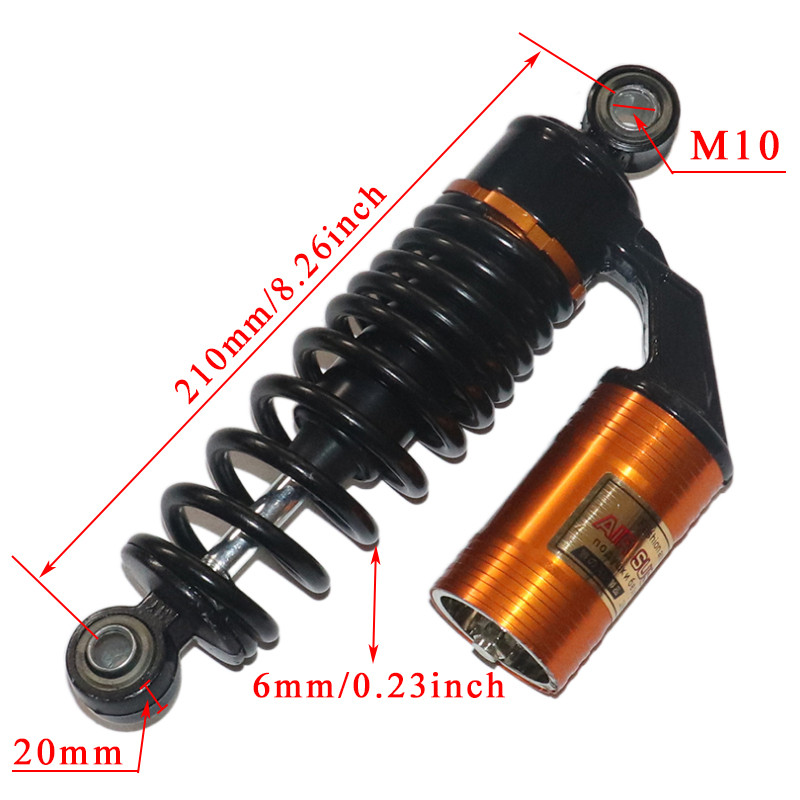 210 mm-es hátsó lengéscsillapító a Citycoco elektromos kerékpárrobogóhoz dekoratív légzsákkal, hátsó lengéscsillapító rugós tartozékok alkatrészei