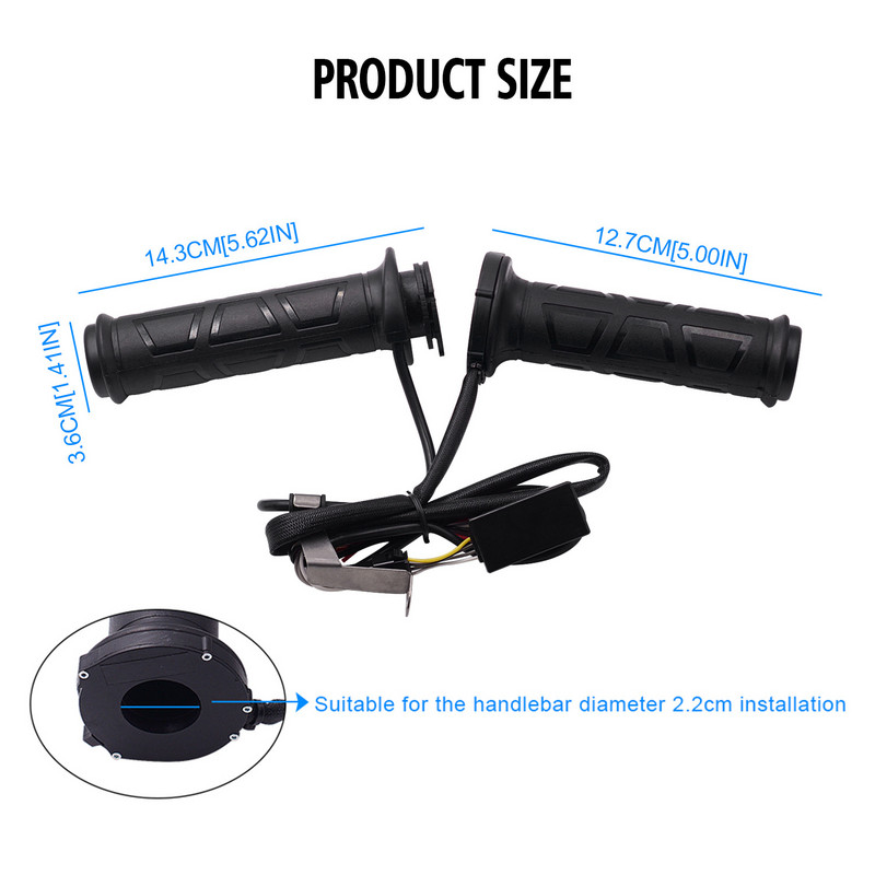 2 ks čierne 7/8" univerzálne motocyklové 22mm ručne vyhrievané rukoväte riadidiel elektrické vyhrievané rukoväte ohrievač riadidiel manillar motocicleta