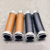 2 bucăți de mânere vintage pentru motociclete, universale din piele de aluminiu, 22 mm, ghidon pentru scuter pentru Suzuki Triumph BMW Harley Davidson