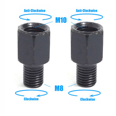 Suporuoti juodi motociklo veidrodžio adapteriai M10 10 mm M8 8 mm galinio vaizdo veidrodžių perskaičiavimo varžtas pagal laikrodžio rodyklę Prieš laikrodį dešinė kairė sriegis