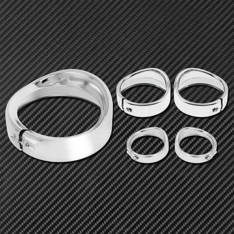 Motorkerékpár krómozott 7" fényszóró díszgyűrű + 4,5" ködlámpa burkolat + védőszemüveg stílusú irányjelző díszgyűrű Harley Softail FLH Touringhoz