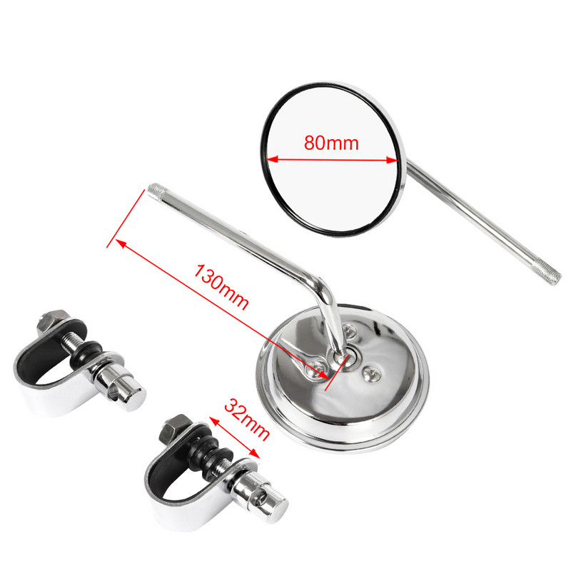 1 pora 22–25 mm motociklo vairo galinio vaizdo veidrodžių, apvalių išgaubtų užsegamų retro, skirtų Harley Honda Chopper Cruiser Cafe Racer