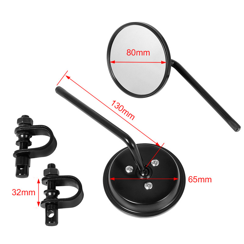 1 pora 22–25 mm motociklo vairo galinio vaizdo veidrodžių, apvalių išgaubtų užsegamų retro, skirtų Harley Honda Chopper Cruiser Cafe Racer