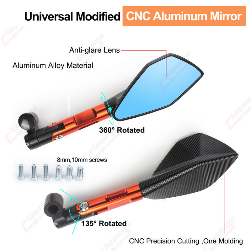 Nastaviteľné spätné zrkadlo na riadidlá motocykla, CNC hliníkové zliatiny, elektrické kolobežky, spätné zrkadlo, bočné zrkadlá, príslušenstvo