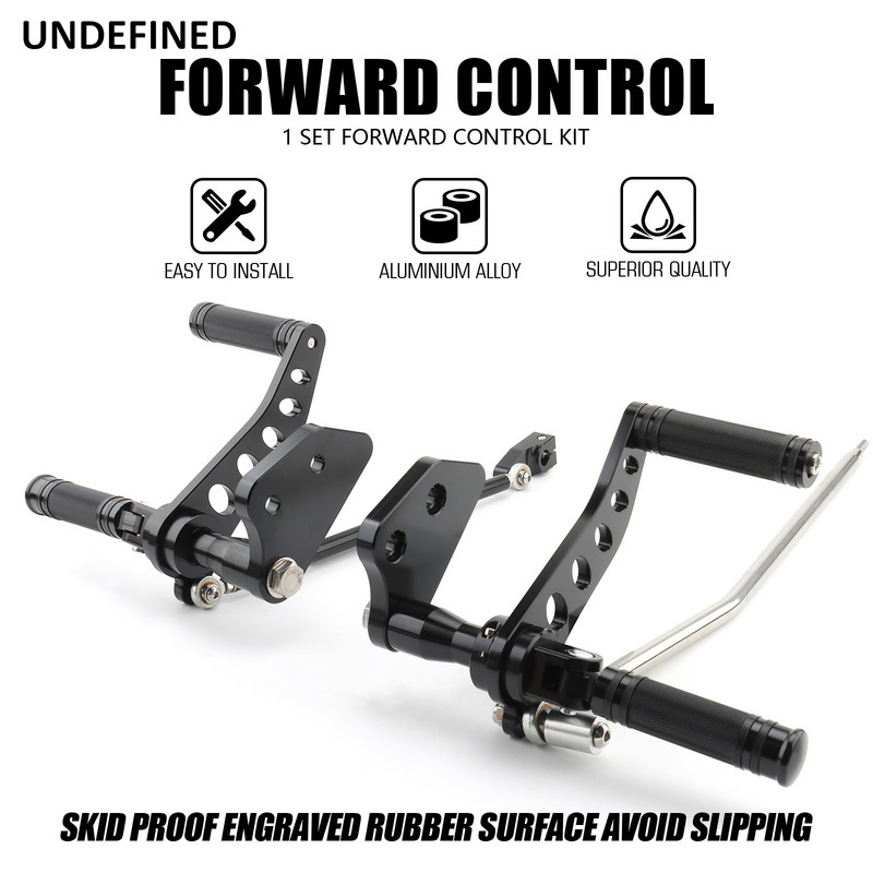 Stúpačky pre motocykle s predným ovládaním pre Harley Dyna Street Bob 06-17 Low Rider 00-12 Super Glide 00-15 hliníkové, čierne chrómové