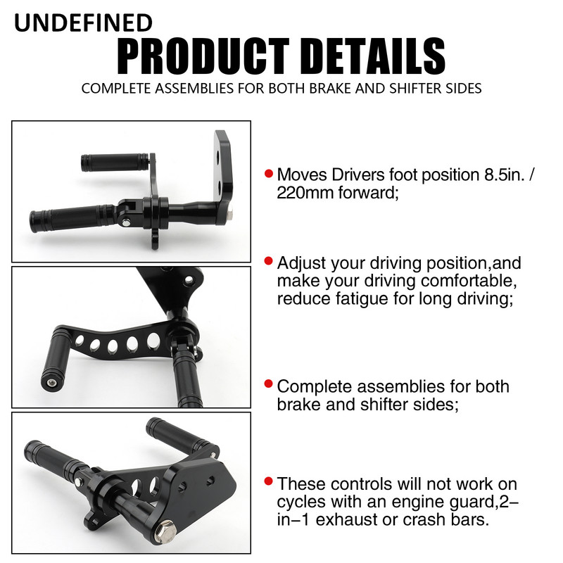 Stúpačky pre motocykle s predným ovládaním pre Harley Dyna Street Bob 06-17 Low Rider 00-12 Super Glide 00-15 hliníkové, čierne chrómové