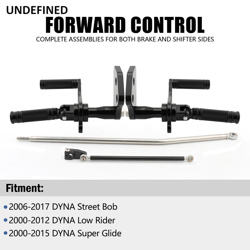 Stúpačky pre motocykle s predným ovládaním pre Harley Dyna Street Bob 06-17 Low Rider 00-12 Super Glide 00-15 hliníkové, čierne chrómové