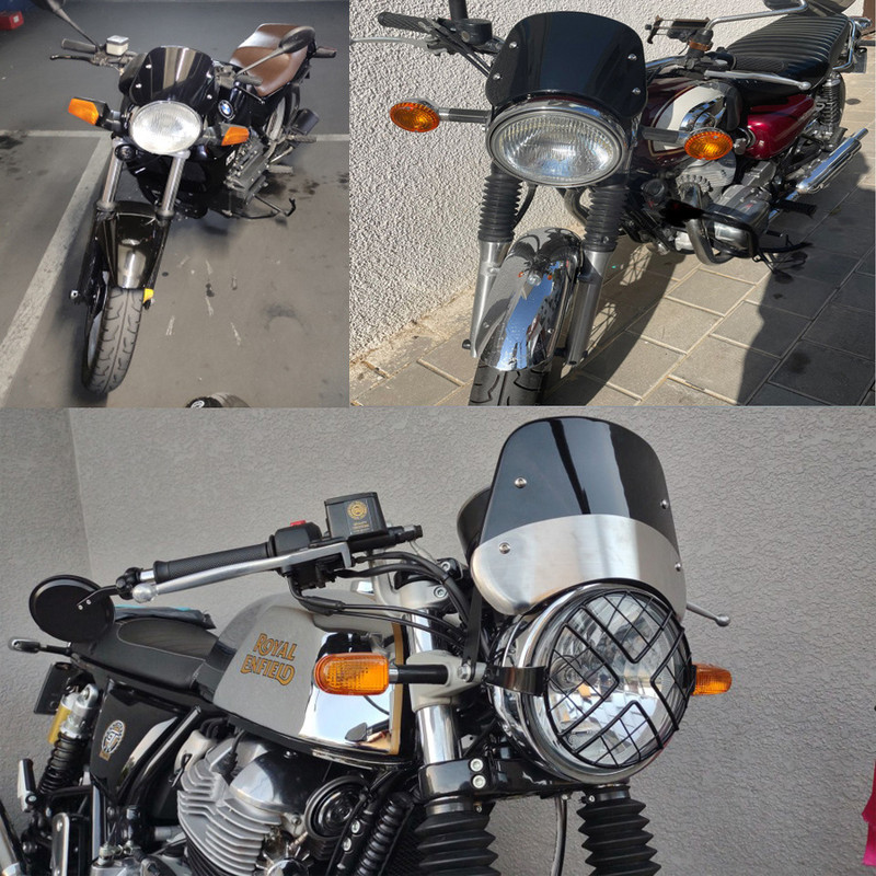 Juodas universalus 5"–9,45" motociklo priekinių žibintų priekinis stiklas, vėjo deflektorius, priekinis stiklas, skirtas Suzuki Honda Yamaha Kawasaki Triumph