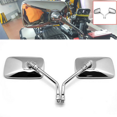 10mm Retro Rectangle Metal Motorcycle Rearview Side Mirrors Chrome Universal For Honda Retroviseur Motorcycle Accessories
