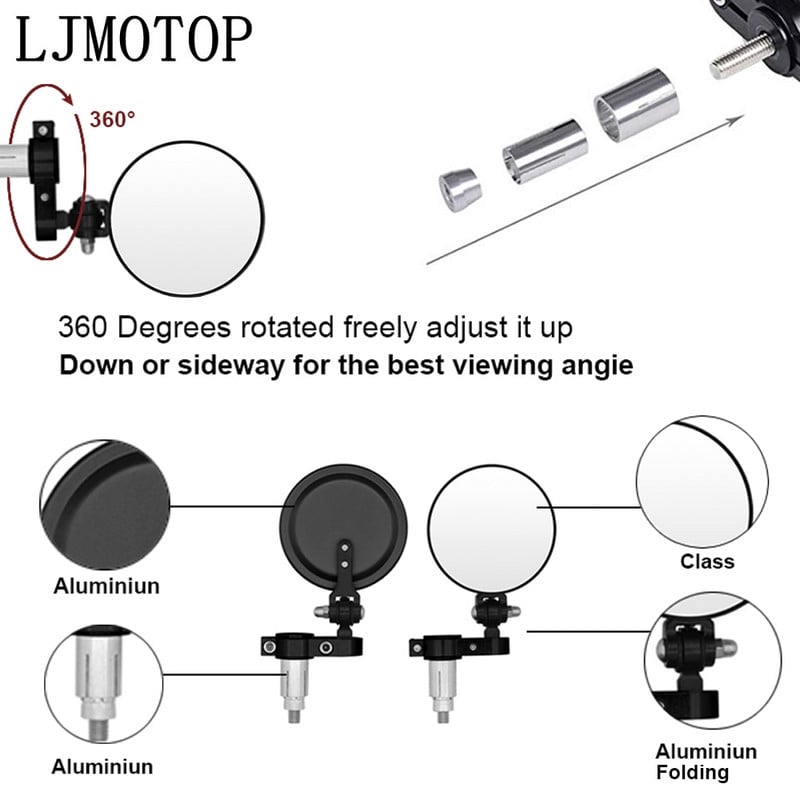 Motocyklové zrkadlá 3-palcové okrúhle skladacie bočné zrkadlá na konci tyče pre Honda CB125R CB650R CB190R CB250R CB300R CB400 CB500X CB1000R