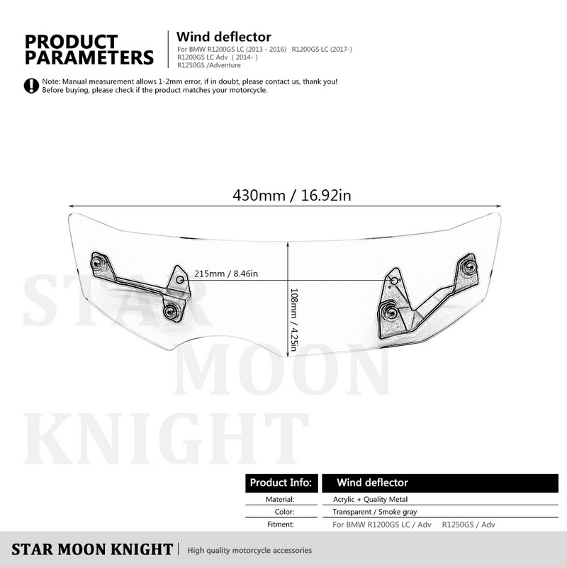 Motorkerékpár szélvédő szélvédő szélterelő hosszabbító BMW R1200GS R 1200 GS LC Adv R1250GS R1250 Adventure 2013 - 2017