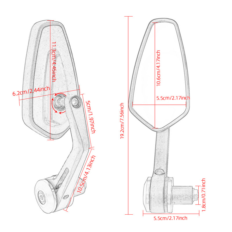Motociklų priedai Universalūs 7/8 colių 22 mm aliuminio vairo galas galinio vaizdo šoninis veidrodėlis, skirtas RC 390 125 750 250 MSX125 CB500F