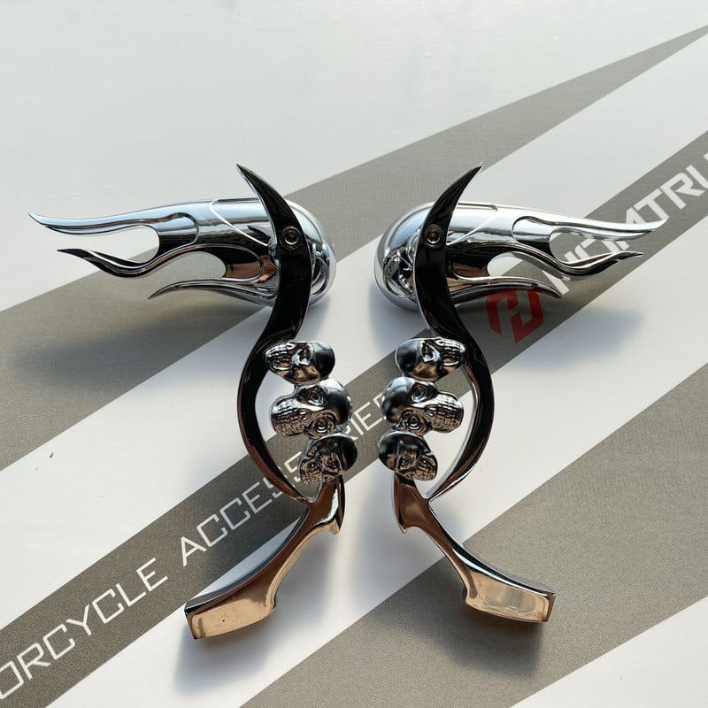KRÓMOS SKULL FLAME VISSZAPILÁGÍTÓ TÜKRÖK HARLEY DYNA SOFTAIL SPORTSTER ROAD KIRÁLYHOZ