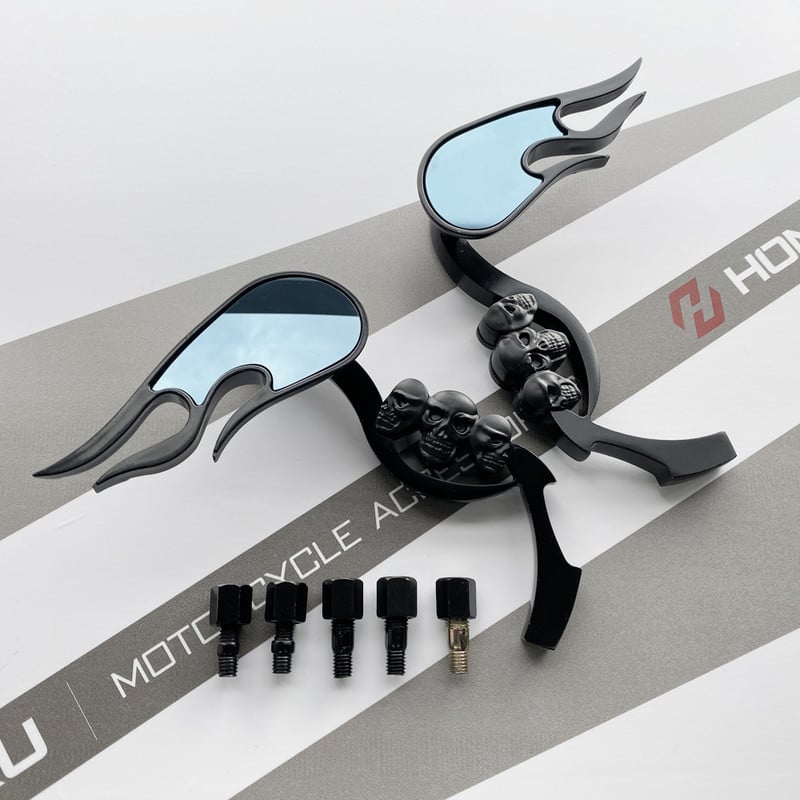 KRÓMOS SKULL FLAME VISSZAPILÁGÍTÓ TÜKRÖK HARLEY DYNA SOFTAIL SPORTSTER ROAD KIRÁLYHOZ