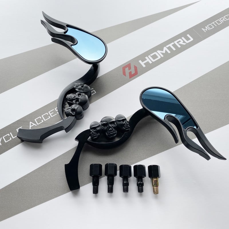 KRÓMOS SKULL FLAME VISSZAPILÁGÍTÓ TÜKRÖK HARLEY DYNA SOFTAIL SPORTSTER ROAD KIRÁLYHOZ