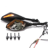1 pereche de oglinzi retrovizoare cu LED-uri de semnalizare pentru motociclete negre pentru motociclete Honda Suzuki Kawasaki Yamaha Ducati Street Scooter