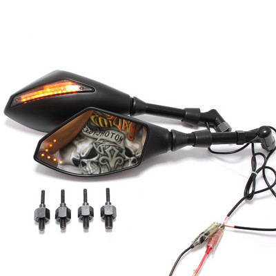 1 pereche de oglinzi retrovizoare cu LED-uri de semnalizare pentru motociclete negre pentru motociclete Honda Suzuki Kawasaki Yamaha Ducati Street Scooter