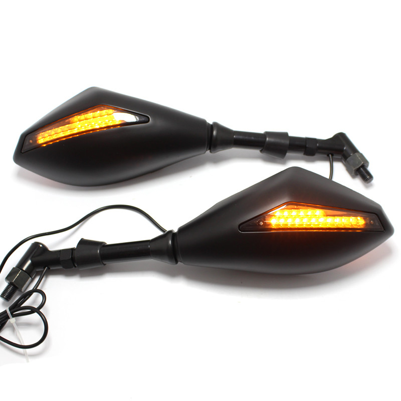 1 pereche de oglinzi retrovizoare cu LED-uri de semnalizare pentru motociclete negre pentru motociclete Honda Suzuki Kawasaki Yamaha Ducati Street Scooter