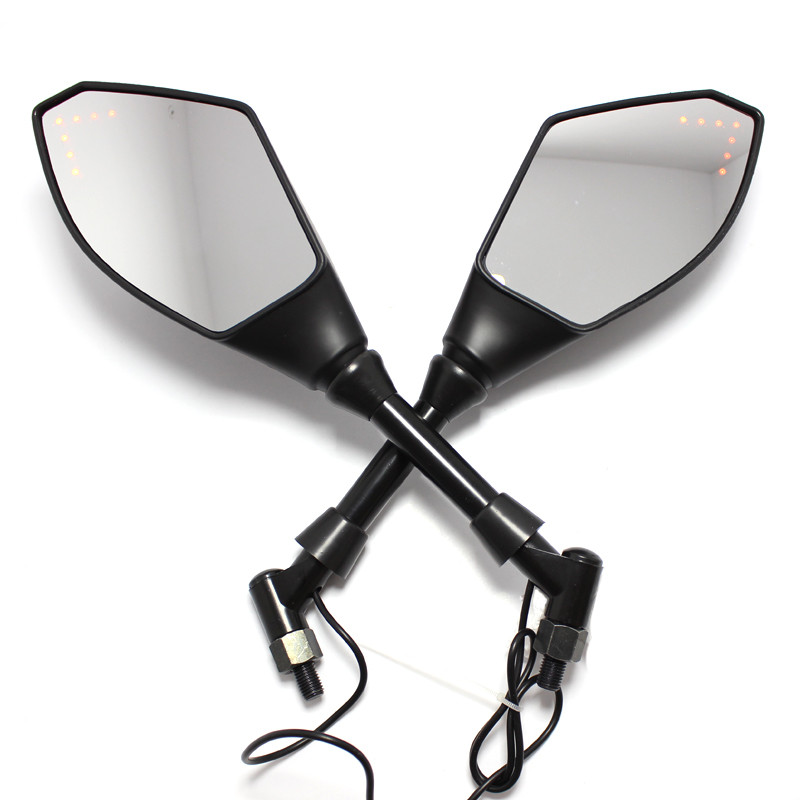 1 pereche de oglinzi retrovizoare cu LED-uri de semnalizare pentru motociclete negre pentru motociclete Honda Suzuki Kawasaki Yamaha Ducati Street Scooter