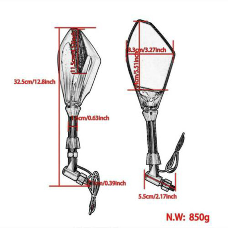 1 pereche de oglinzi retrovizoare cu LED-uri de semnalizare pentru motociclete negre pentru motociclete Honda Suzuki Kawasaki Yamaha Ducati Street Scooter