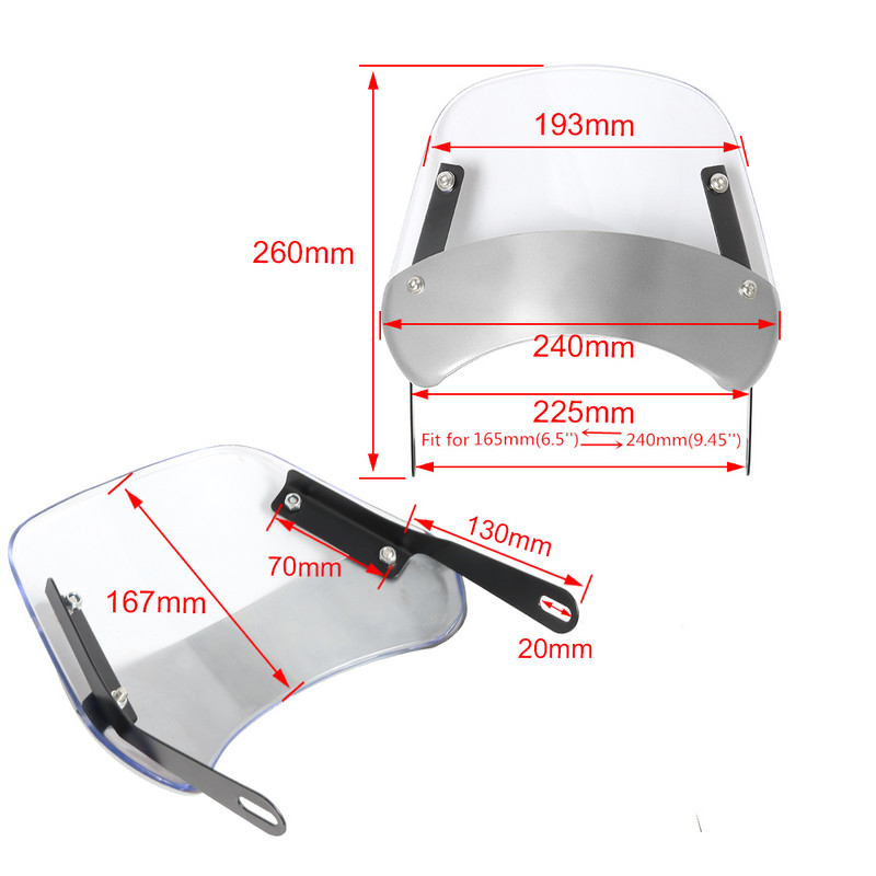 Predný deflektor čelného skla motocykla s kovovým montážnym držiakom univerzálny pre Harley Honda Yamaha Kawasaki Suzuki