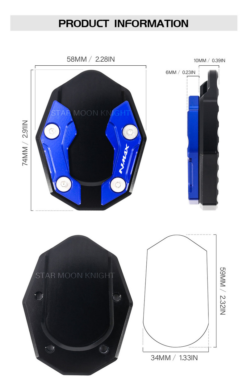 Motorkerékpár-tartozékok oldalsó állvány YAMAHA NMAX155 N MAX NMAX 155 125 NMAX125 támasztólemez hosszabbító támasztó lábpárna alaphoz