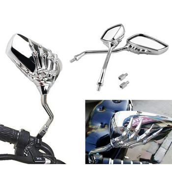 Чифт мотоциклетно огледало Скелет Череп Ръчен нокът Странични огледала за обратно виждане LED мигач 8 мм 10 мм Универсална мотоциклетна част