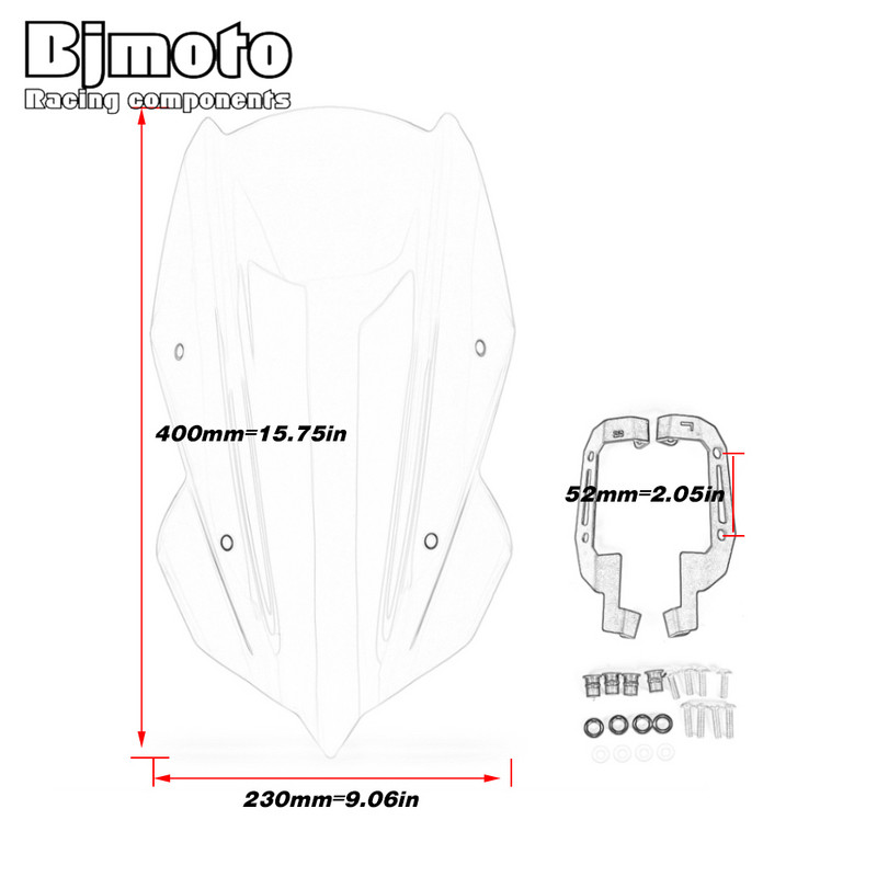 Čelné sklo na motocykel BJMOTO pre Kawasaki Z250 Z400 2019 2020 s montážnym držiakom