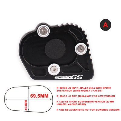 Bočný stojan na motocykel, zväčšovací, predĺžený, vhodný pre BMW R1200GS LC R1200 GS ADV R1250GS Adventure R 1250 GS 2013-2021, čierny CNC