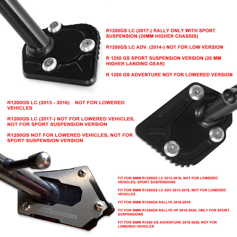 Bočný stojan na motocykel, zväčšovací, predĺžený, vhodný pre BMW R1200GS LC R1200 GS ADV R1250GS Adventure R 1250 GS 2013-2021, čierny CNC