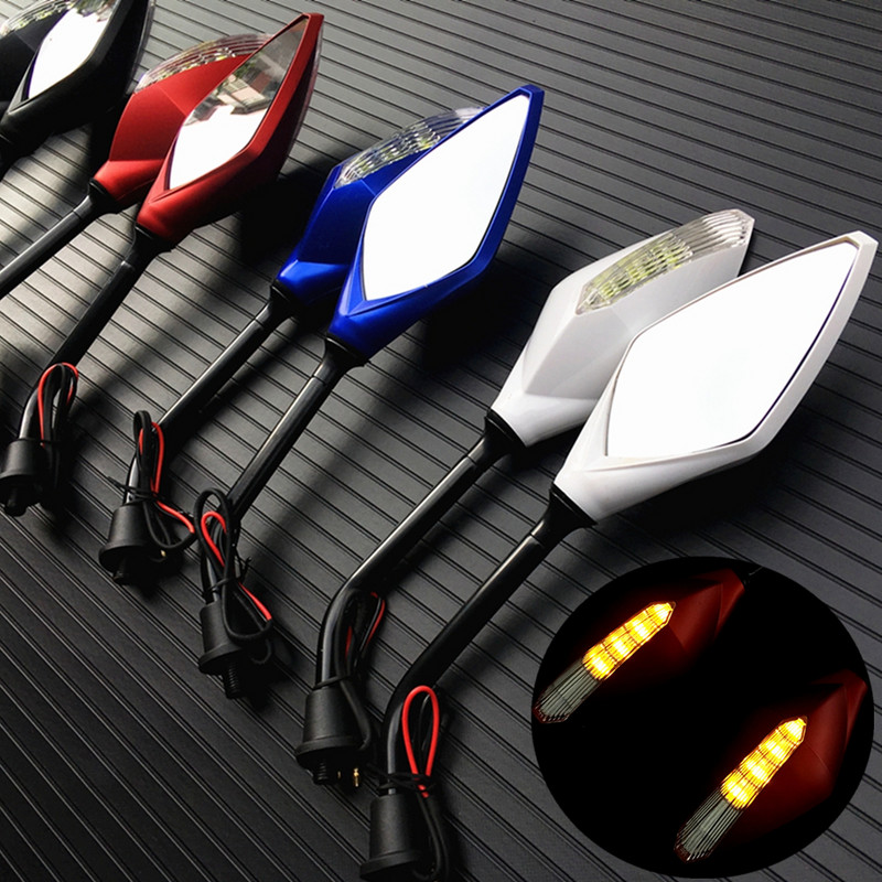 2 vnt./pora motociklo LED posūkio signalai galinio vaizdo veidrodėlis motoroleris E-dviračio galinio vaizdo veidrodžiai Galinės pusės išgaubtas veidrodis 10 mm