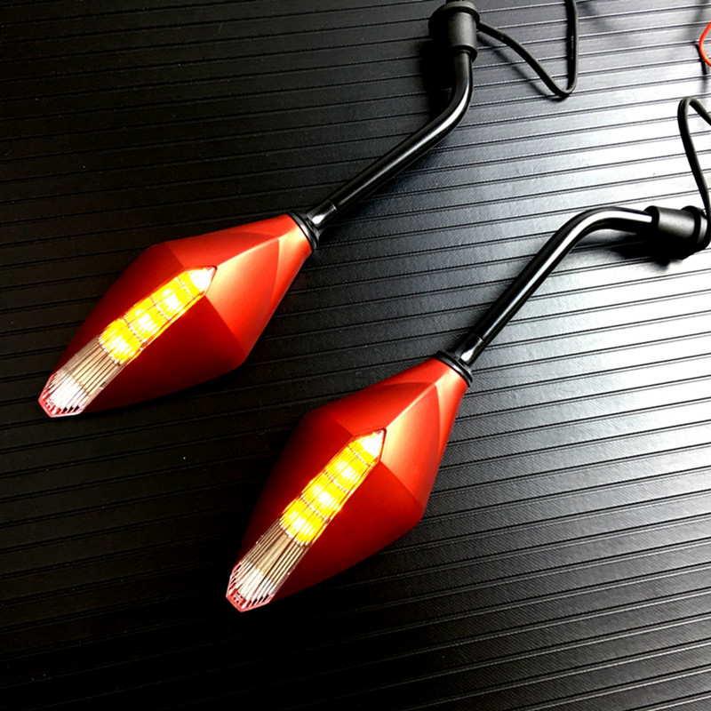 2 vnt./pora motociklo LED posūkio signalai galinio vaizdo veidrodėlis motoroleris E-dviračio galinio vaizdo veidrodžiai Galinės pusės išgaubtas veidrodis 10 mm