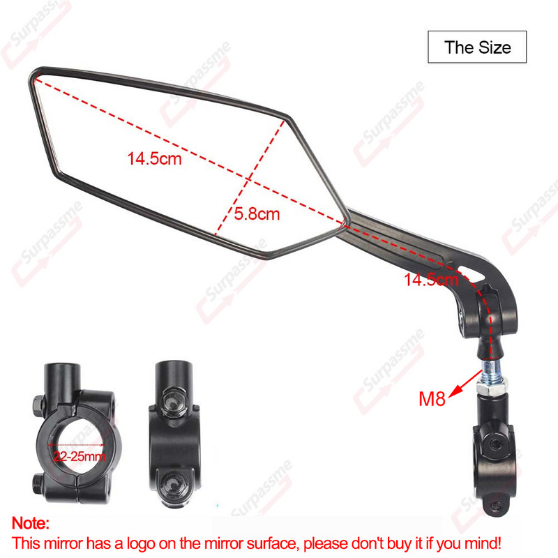 Zrkadlo na riadidlá 22 mm, otočné spätné zrkadlo na motocykel pre horský cestný bicykel, elektrický bicykel
