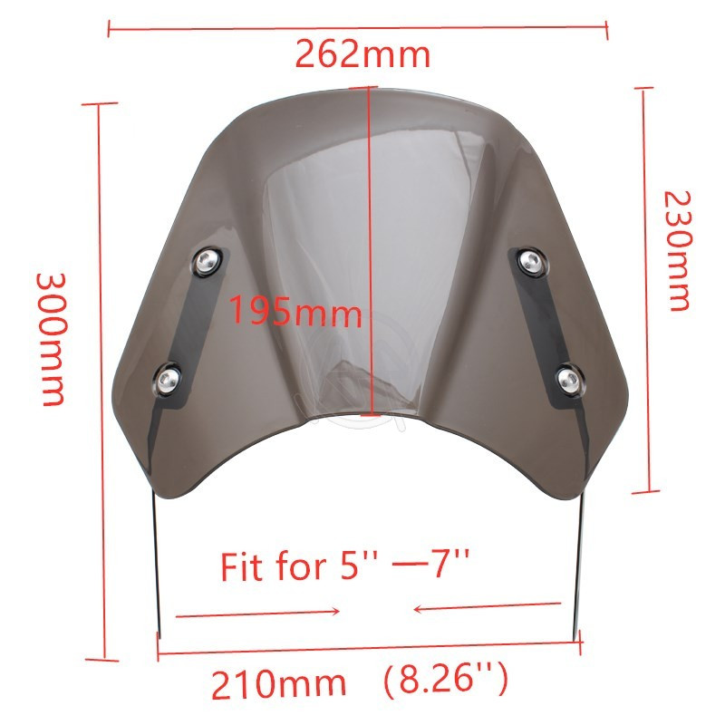 Universalus motociklo ABS priekinis stiklas, vėjo deflektorius, priekinis stiklas, skirtas Harley Honda Yamaha Kawasaki Suzuki 5"-7" priekiniam žibintui